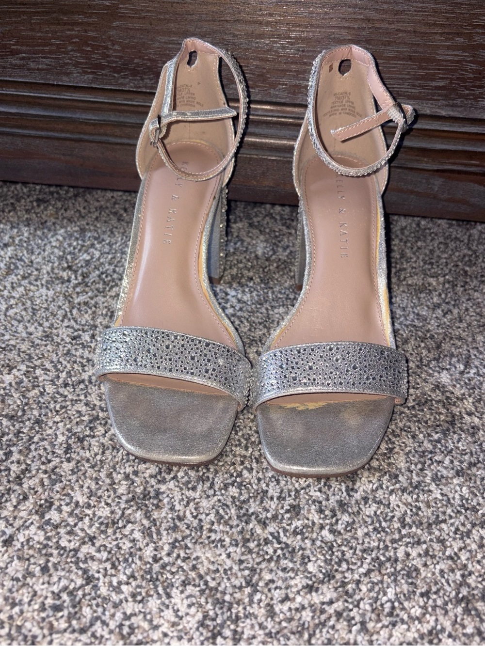 Kelly & Katie Silver Rhinestone Block Heel Sandals - Picture 2 of 4